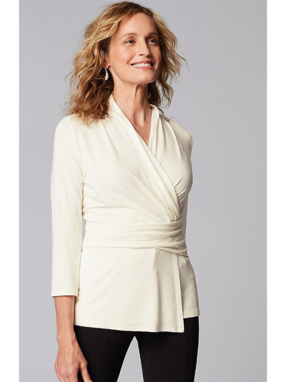 NWT J. Jill Wearever Womens Size XL TALL XLT Cream V-Neck Draped Waist Top NEW